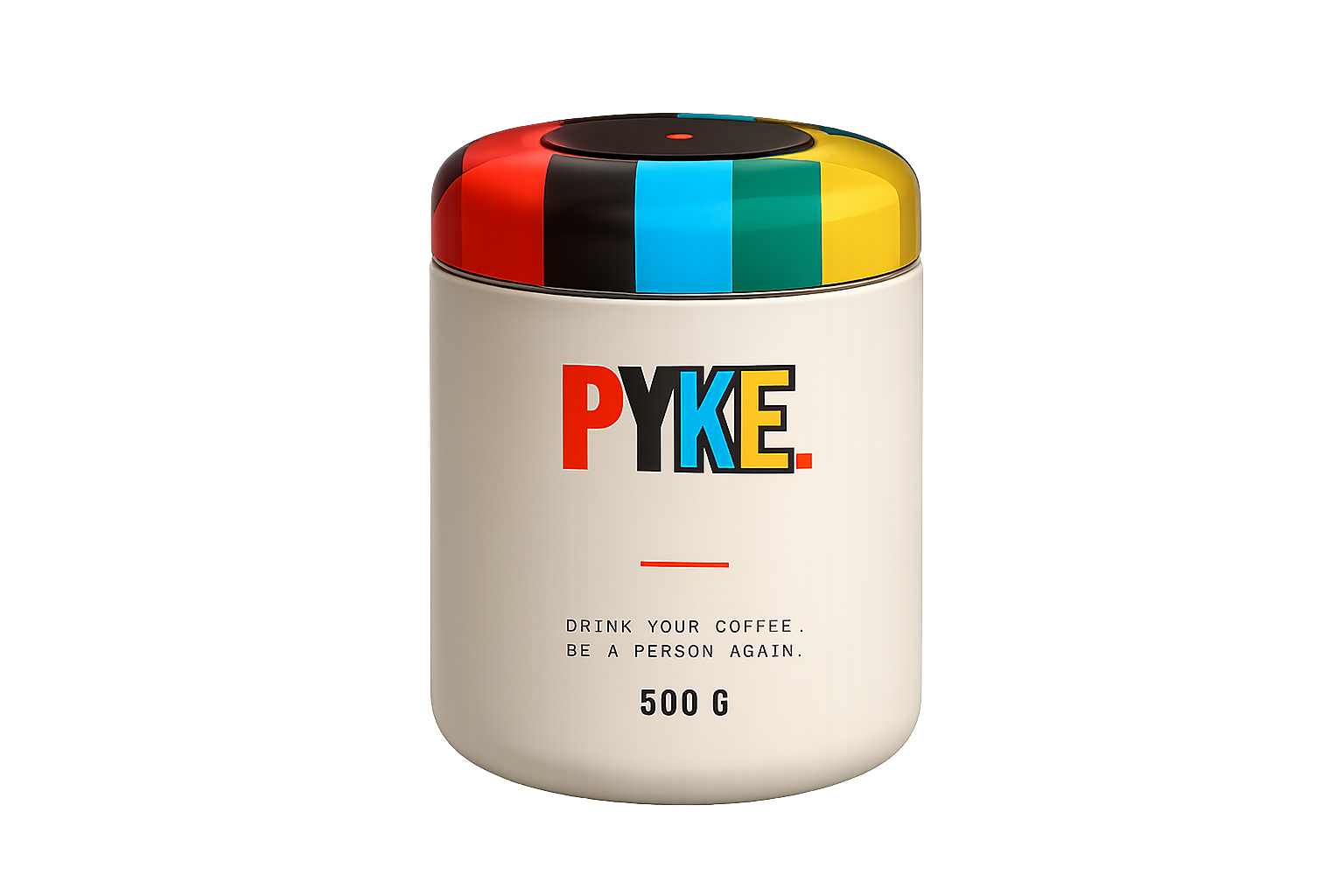 PYKE 500 g vacuum ceramic canister with multi-colour striped lid