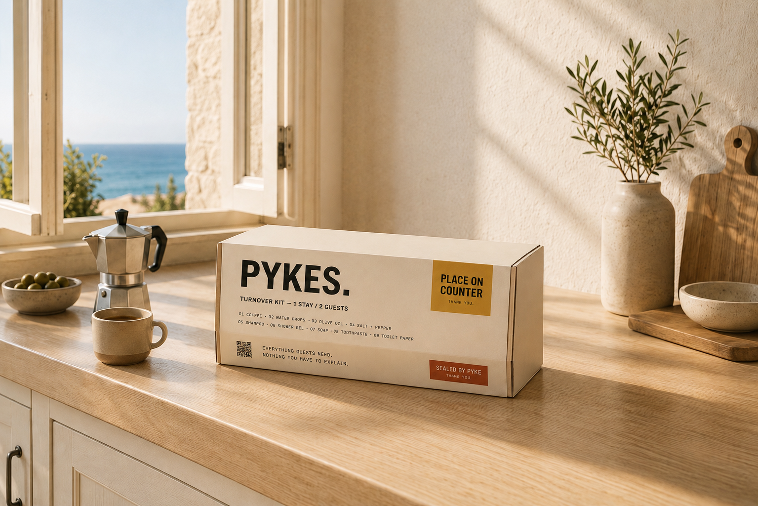 The closed PYKES kit, ready on the counter