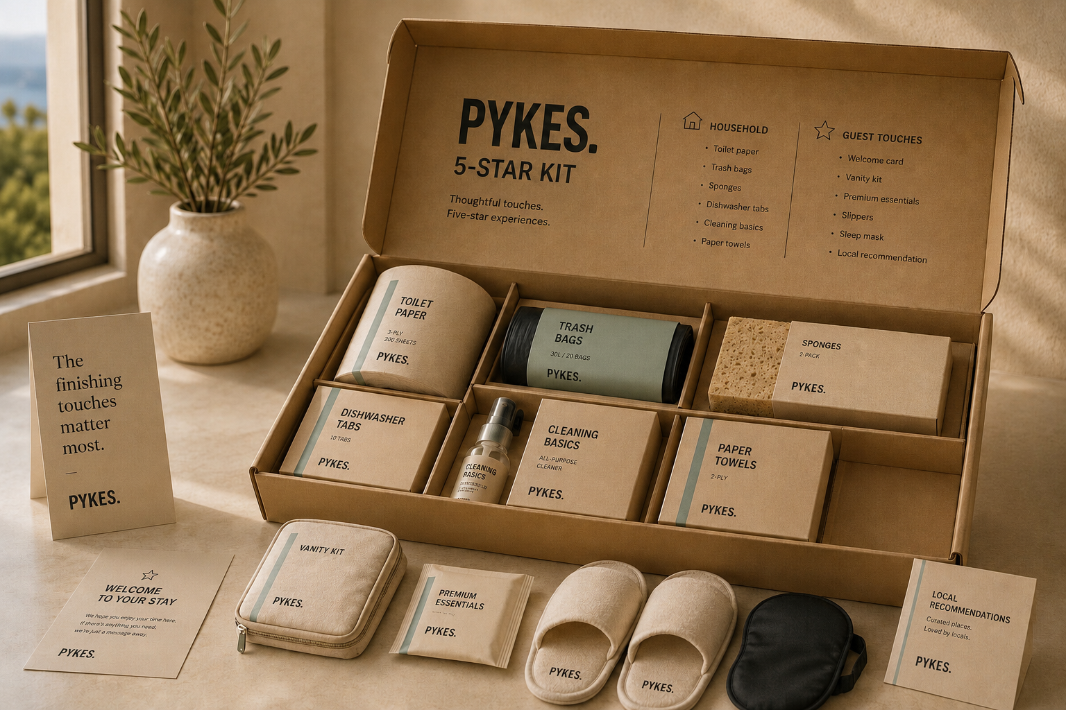 The PYKES 5-Star Kit — household essentials and guest touches in one kraft case